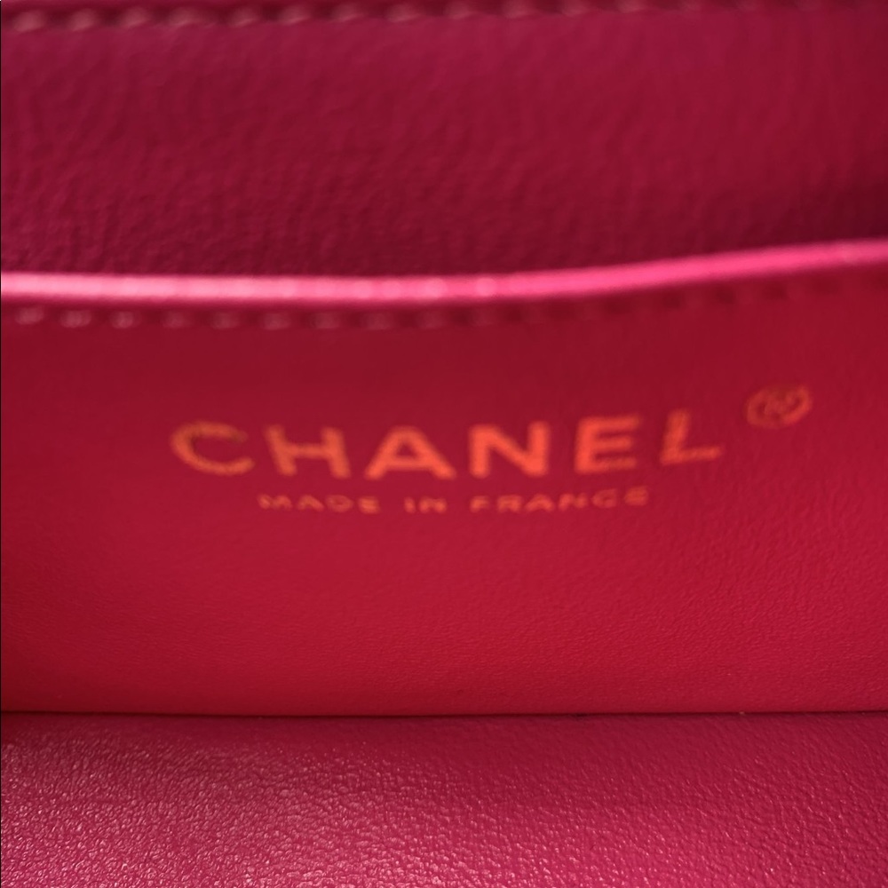 Authentic CHANEL Lambskin Chevron Mini Rectangular Pink with gold hardware - Picture 8 of 17